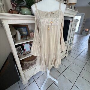Free People Boho Cold Shoulder Crochet Ruffle Beach Dress xs
